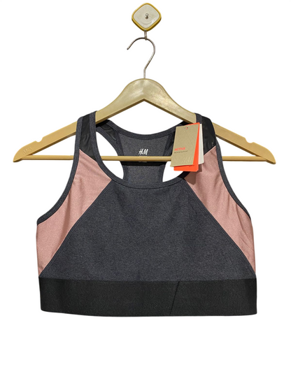 H&M |M| BUST 14| B26| SPORT MEDIUM SUPPORT RACERBACK SPORTS BRA – CHARCOAL & ROSE GOLD