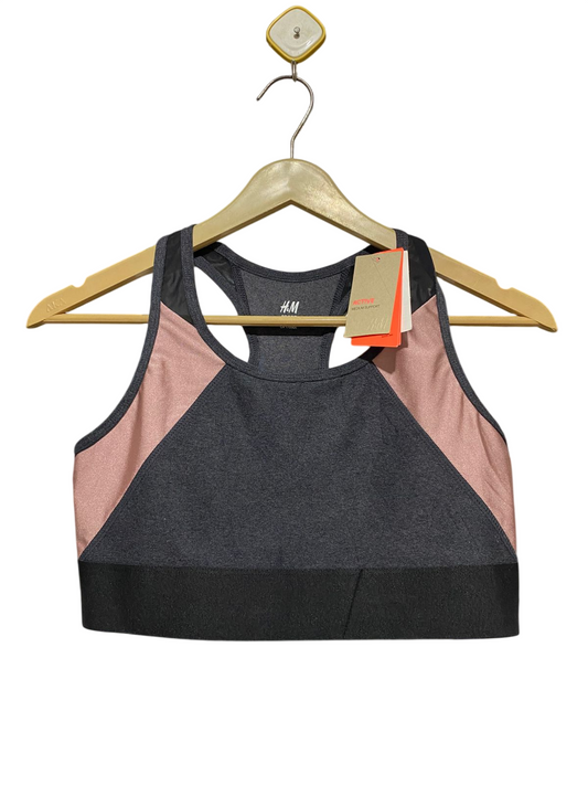 H&M |M| BUST 14| B26| SPORT MEDIUM SUPPORT RACERBACK SPORTS BRA – CHARCOAL & ROSE GOLD