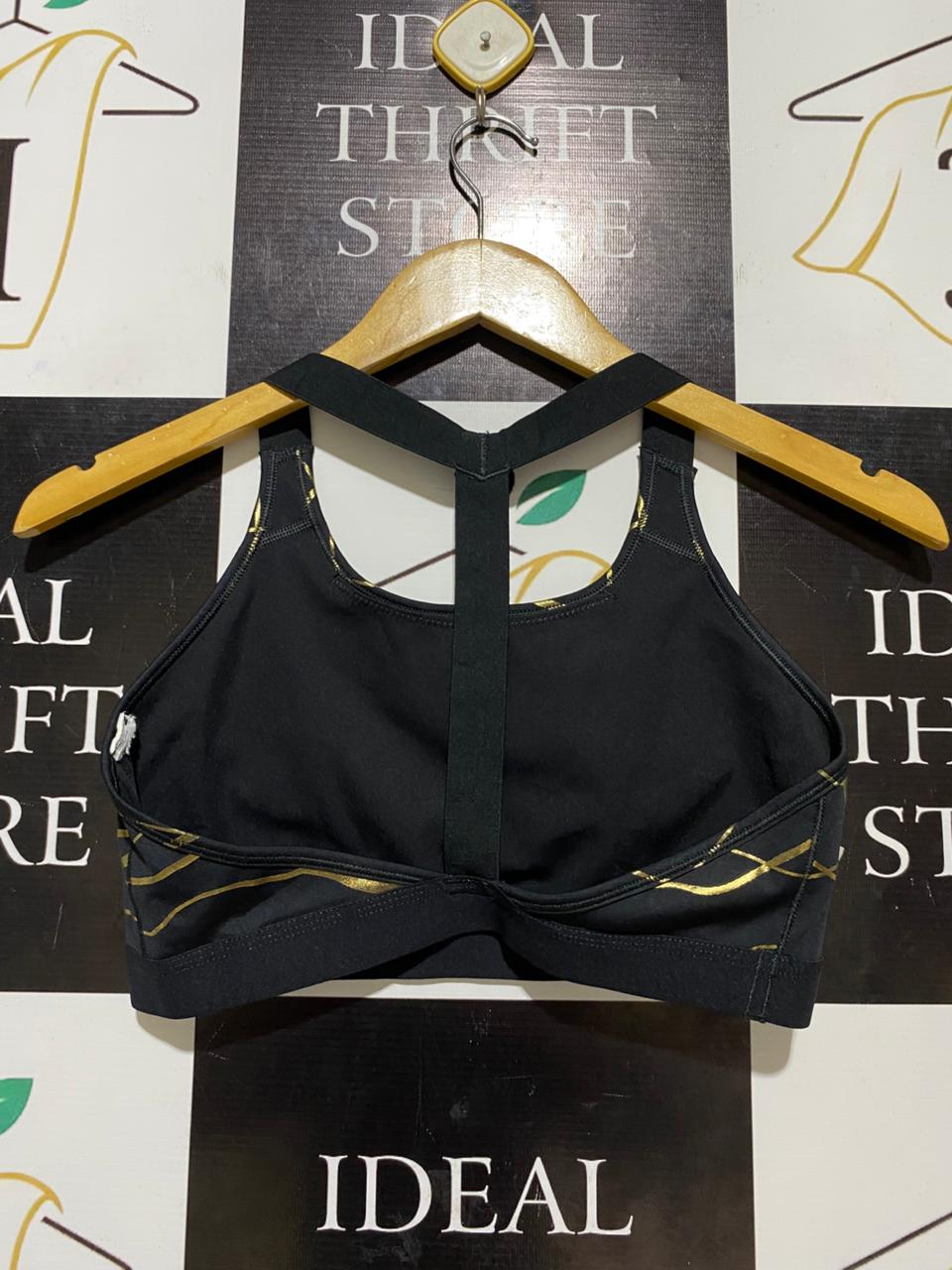NIKE |M| BUST 14| B26| WOMEN'S DRI-FIT SWOOSH GOLD METALLIC RACERBACK SPORTS BRA