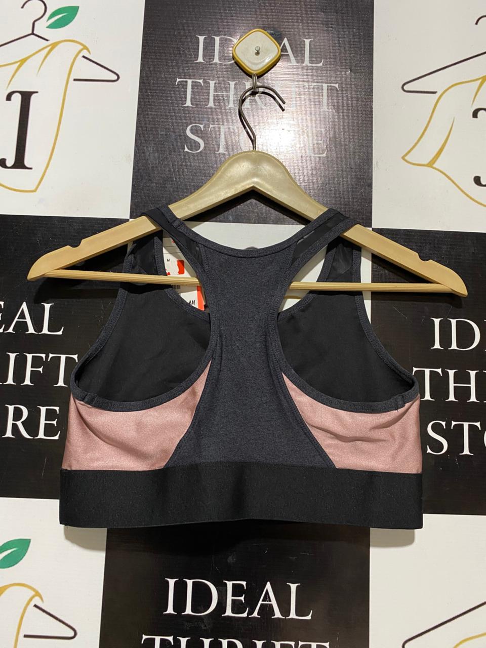 H&M |M| BUST 14| B26| SPORT MEDIUM SUPPORT RACERBACK SPORTS BRA – CHARCOAL & ROSE GOLD