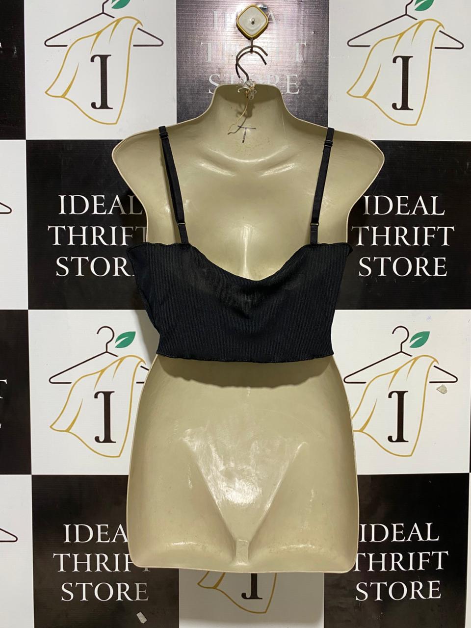 STYLEWIEE |M| BUST 15| C1| CHIC BLACK RIBBED CORSET CROP TOP