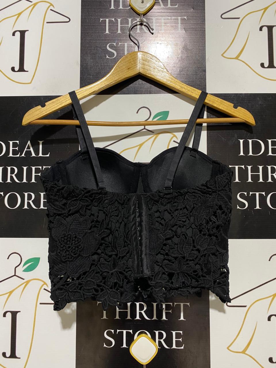 |M| BUST 15| C1| ELEGANT BLACK GUIPURE LACE BUSTIER