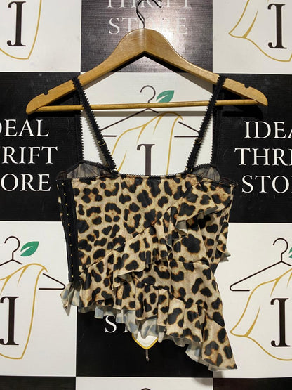 WILD LOVERS |M| BUST 14| B25| EXOTIC LEOPARD PRINT RUFFLED BUSTIER – TRENDY ASYMMETRICAL CROP TOP