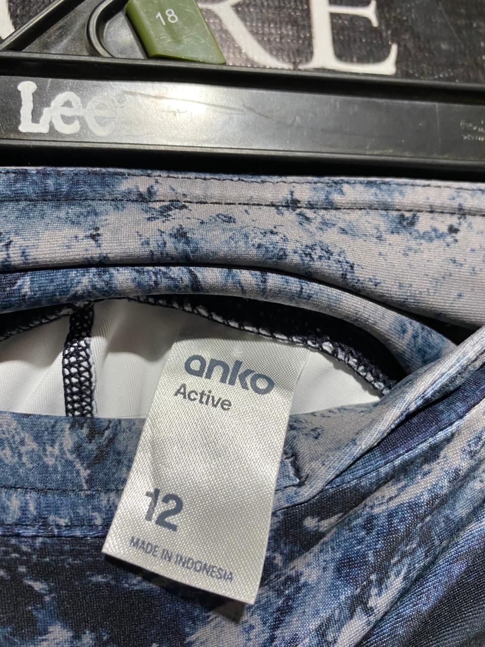 ANKO ACTIVE |M| WAIST 28| B25| PREMIUM ALL-OVER PRINT HIGH-PERFORMANCE LEGGINGS - BLUE/GREY ABSTRACT