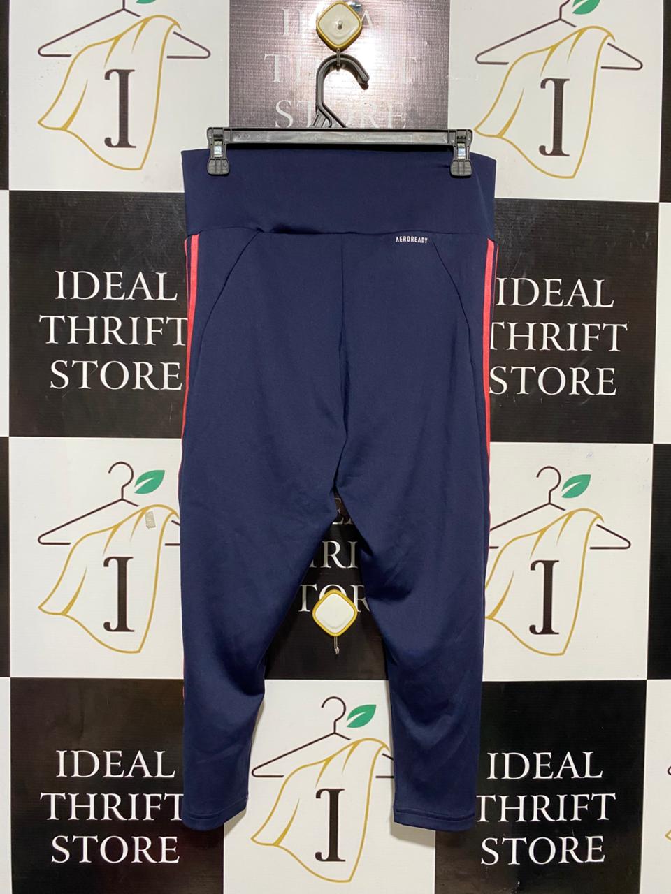 ADIDAS |L| WAIST 29| B25| AEROREADY HIGH-WAISTED 3-STRIPE TRAINING TIGHTS - NAVY/CORAL