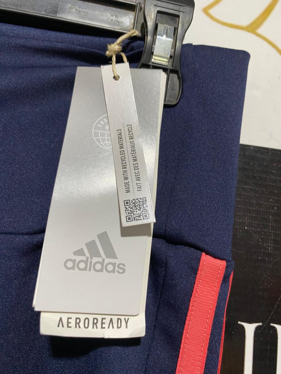 ADIDAS |L| WAIST 29| B25| AEROREADY HIGH-WAISTED 3-STRIPE TRAINING TIGHTS - NAVY/CORAL