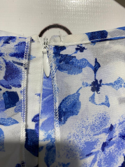 SHEIN |M| BUST 17| B25| V-NECK RUFFLE TRIM FLORAL MAXI DRESS - BLUE & WHITE