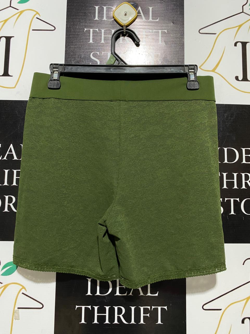 AERIE |L| WAIST 30| B25| WOMEN'S HIGH-WAISTED LACE LOUNGE SHORTS – OLIVE GREEN