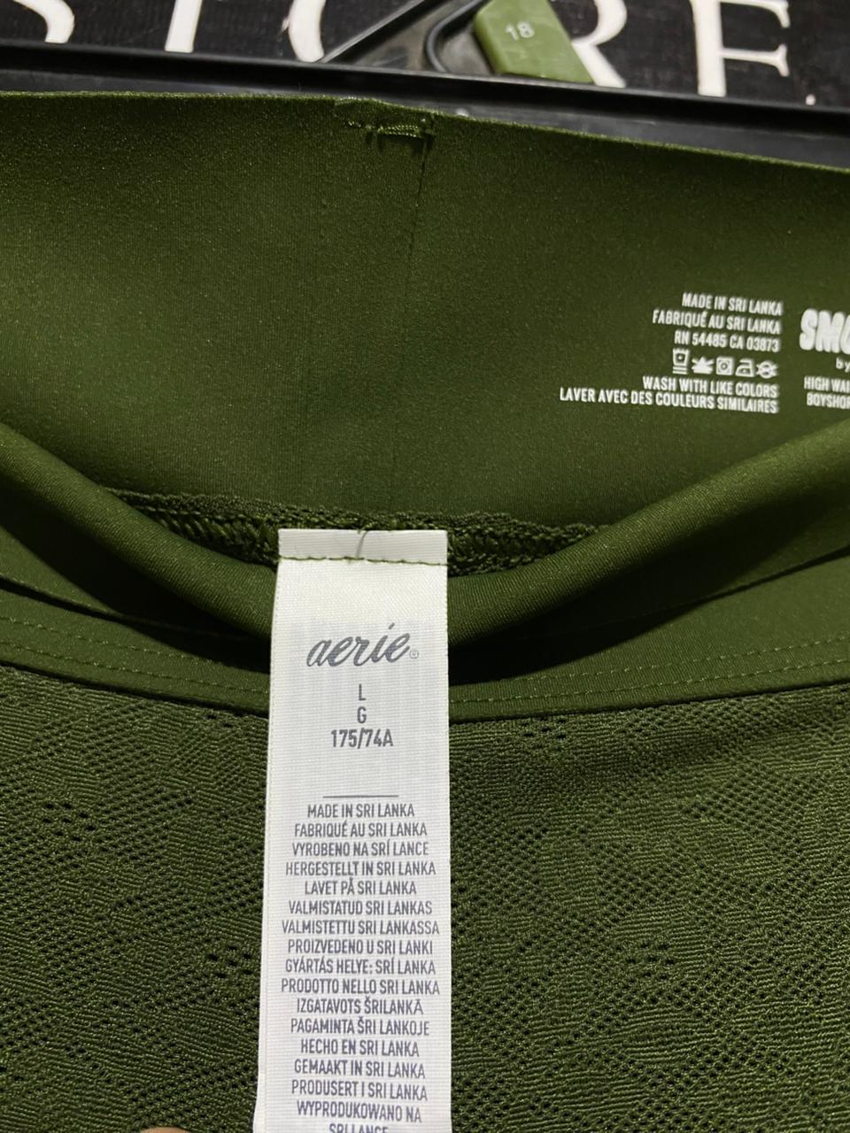 AERIE |L| WAIST 30| B25| WOMEN'S HIGH-WAISTED LACE LOUNGE SHORTS – OLIVE GREEN