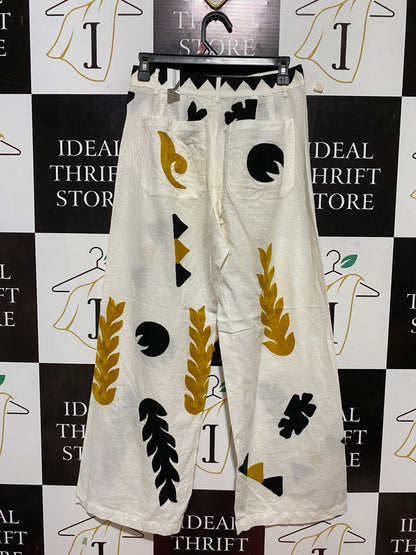 |M| WAIST 27| B26| ARTISTIC APPLIQUÉ WIDE-LEG LINEN TROUSERS