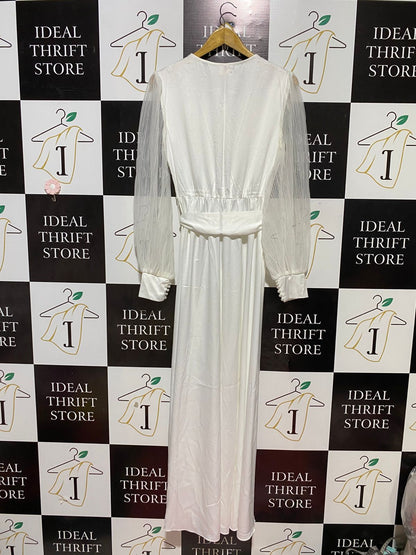 LEROSE |S| BUST 19| B26| ETHEREAL IVORY SATIN MAXI ROBE WITH SHEER SLEEVES