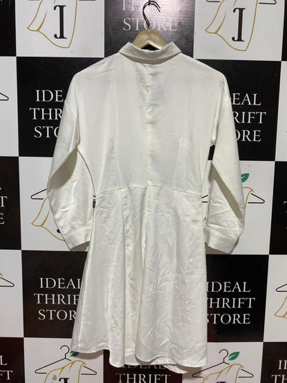 DVC |L| BUST 18| B26|  LUSTROUS IVORY SATIN TWIST-FRONT SHIRT DRESS