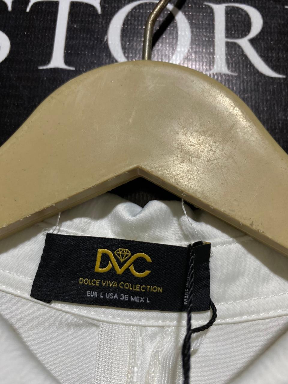 DVC |L| BUST 18| B26|  LUSTROUS IVORY SATIN TWIST-FRONT SHIRT DRESS