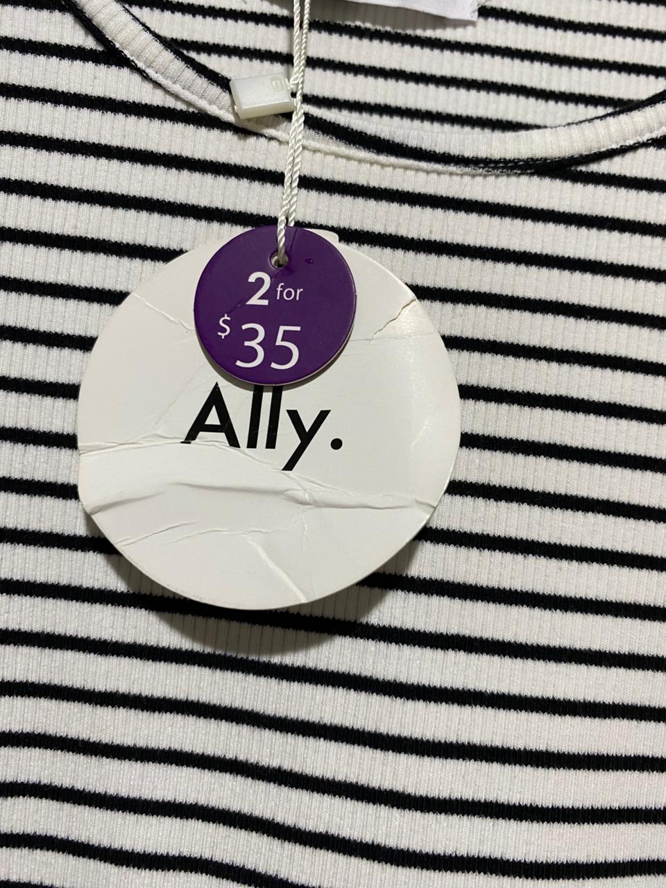 ALLY |S| BUST 14| B26| FASHION STRIPED RIBBED CREW NECK TEE