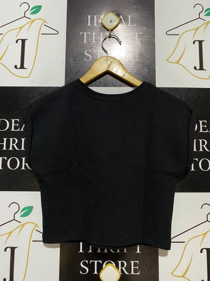 BARDOT |S| BUST 16| B26| BLACK ROLLED SLEEVE CROP TEE