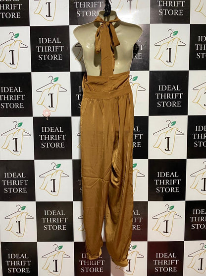 SHOW PO |M| BUST 16| B26| GLAMOROUS GOLDEN CARAMEL HALTER NECK JUMPSUIT