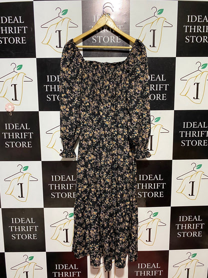 SHEIN |XS| BUST 12| B26| BLACK DITSY FLORAL SMOCKED MAXI DRESS