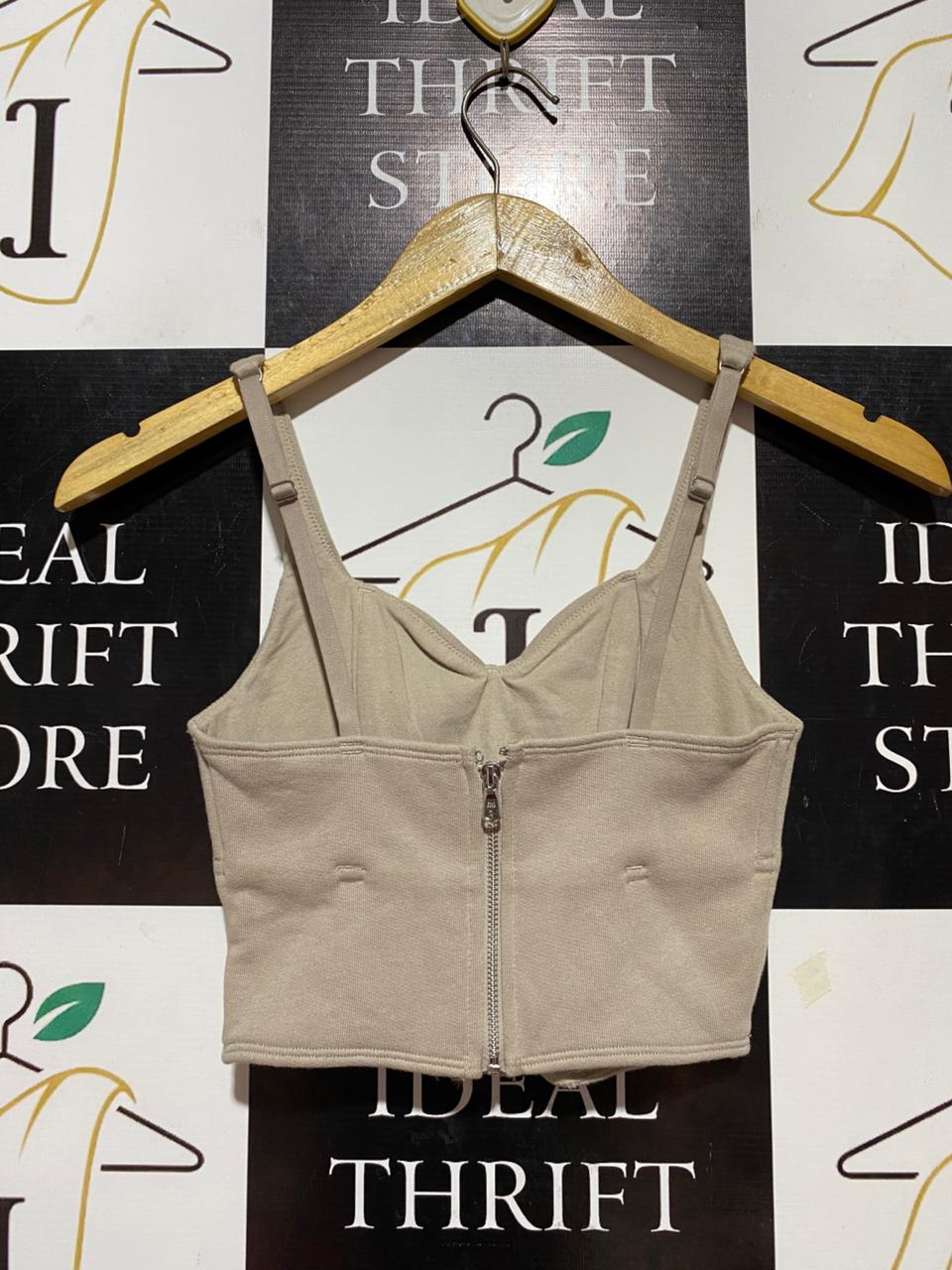 GILLY HICKS |XS| BUST 12| B26| PREMIUM TAUPE CORSET-STYLE KNIT CROP TOP
