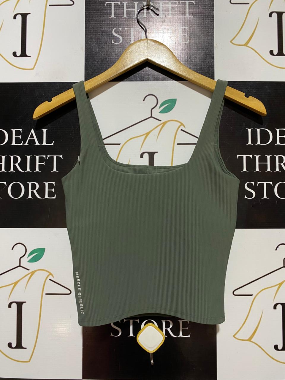 MUSCLE REPUBLIC |XS| BUST 13| B26| PREMIUM OLIVE GREEN RIBBED TANK TOP
