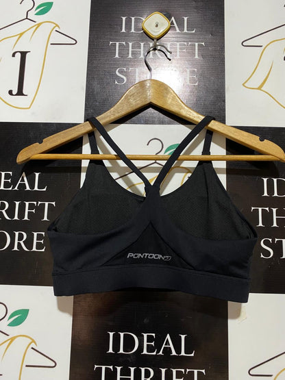 PONTOON |S| BUST 14| B26| PREMIUM BLACK STRAIGHT-BACK PERFORMANCE SPORTS BRA