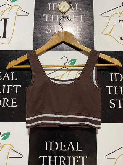 ANKO |XS| BUST 11| B26| BROWN RIBBED ACTIVE SPORTS BRA CROP TOP WITH STRIPED BAND