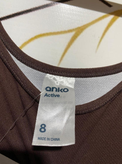 ANKO |XS| BUST 11| B26| BROWN RIBBED ACTIVE SPORTS BRA CROP TOP WITH STRIPED BAND