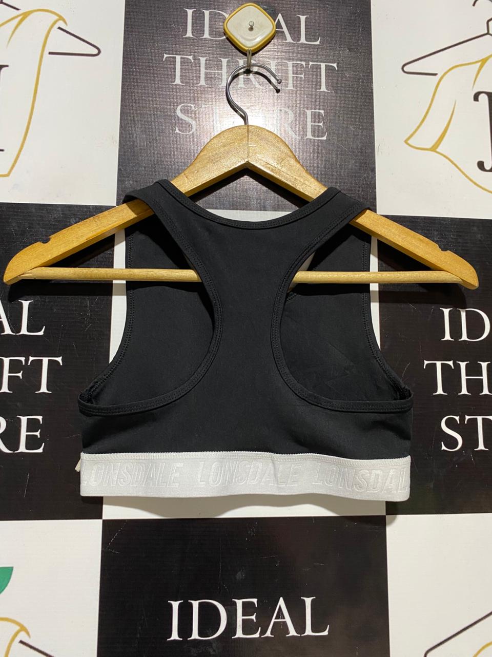 LONSDALE |S| BUST 12| B26| BLACK RACERBACK SPORTS BRA WITH EMBROIDERED LION LOGO