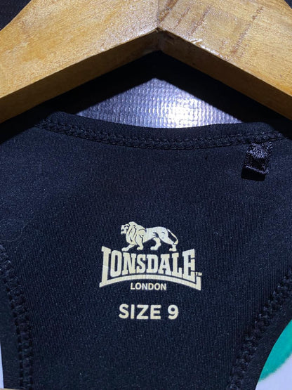 LONSDALE |S| BUST 12| B26| BLACK RACERBACK SPORTS BRA WITH EMBROIDERED LION LOGO