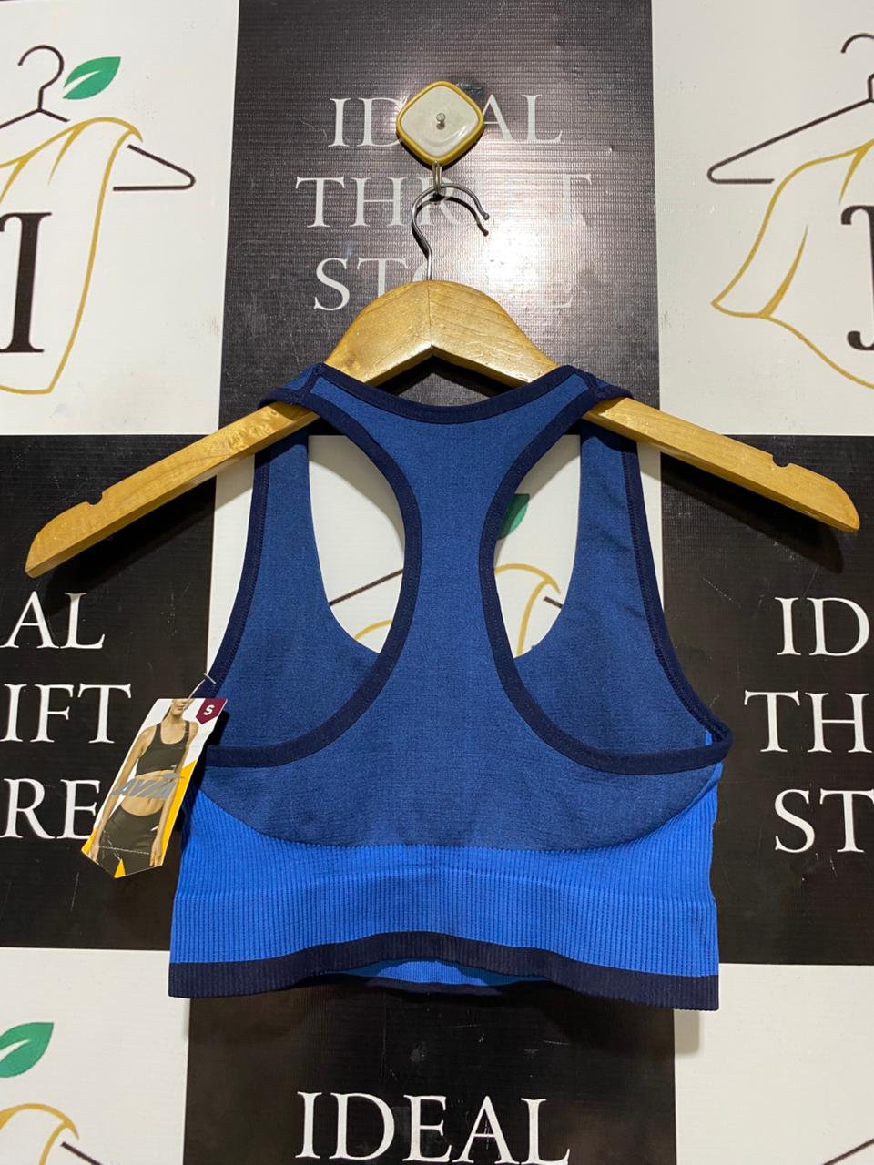 AVIA |S| BUST 12| B26| BLUE SEAMLESS RACERBACK SPORTS BRA WITH RIBBED UNDERBAND