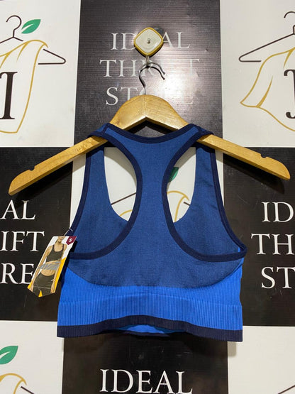 AVIA |S| BUST 12| B26| BLUE SEAMLESS RACERBACK SPORTS BRA WITH RIBBED UNDERBAND