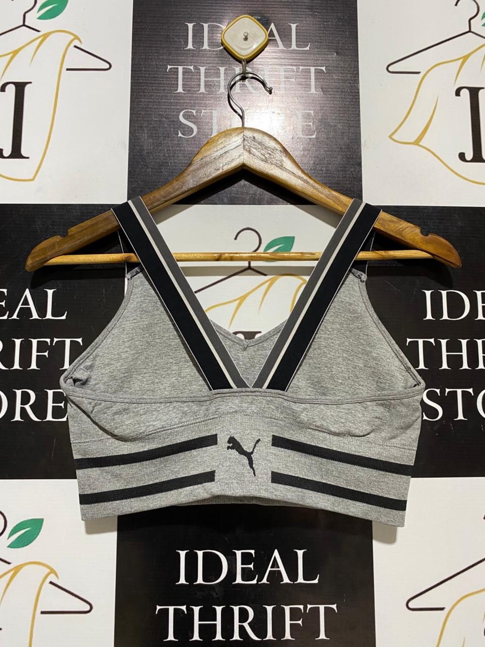 PUMA |M| BUST 14| B26| GREY MARL V-NECK SPORTS BRA WITH STRIPED LOGO BAND