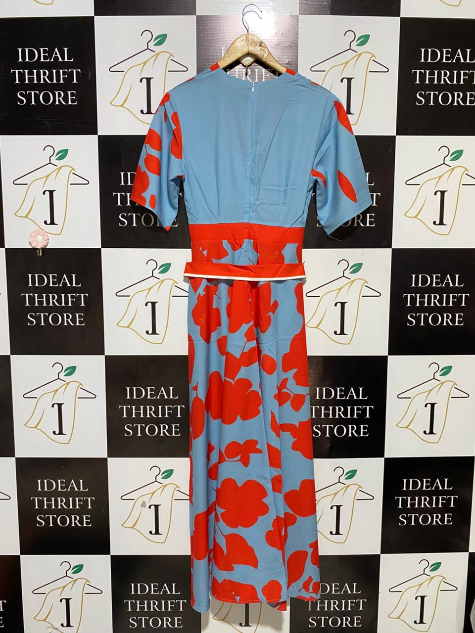 |S| BUST 16| B26| V-NECK ORANGE FLORAL PRINT MAXI DRESS WITH BELT