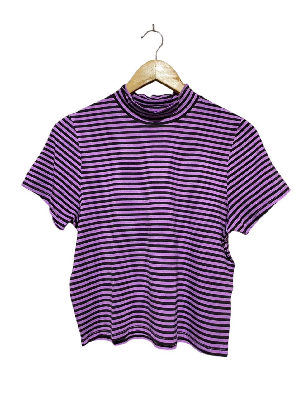 FACTORIE |L| BUST 18| B26| STRIPED MOCK NECK SHORT SLEEVE TOP