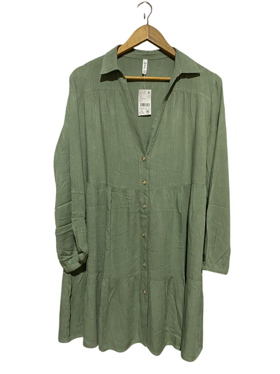 & ME |XL| BUST 22| B26| SAGE GREEN TIERED BUTTON-DOWN SHIRT DRESS