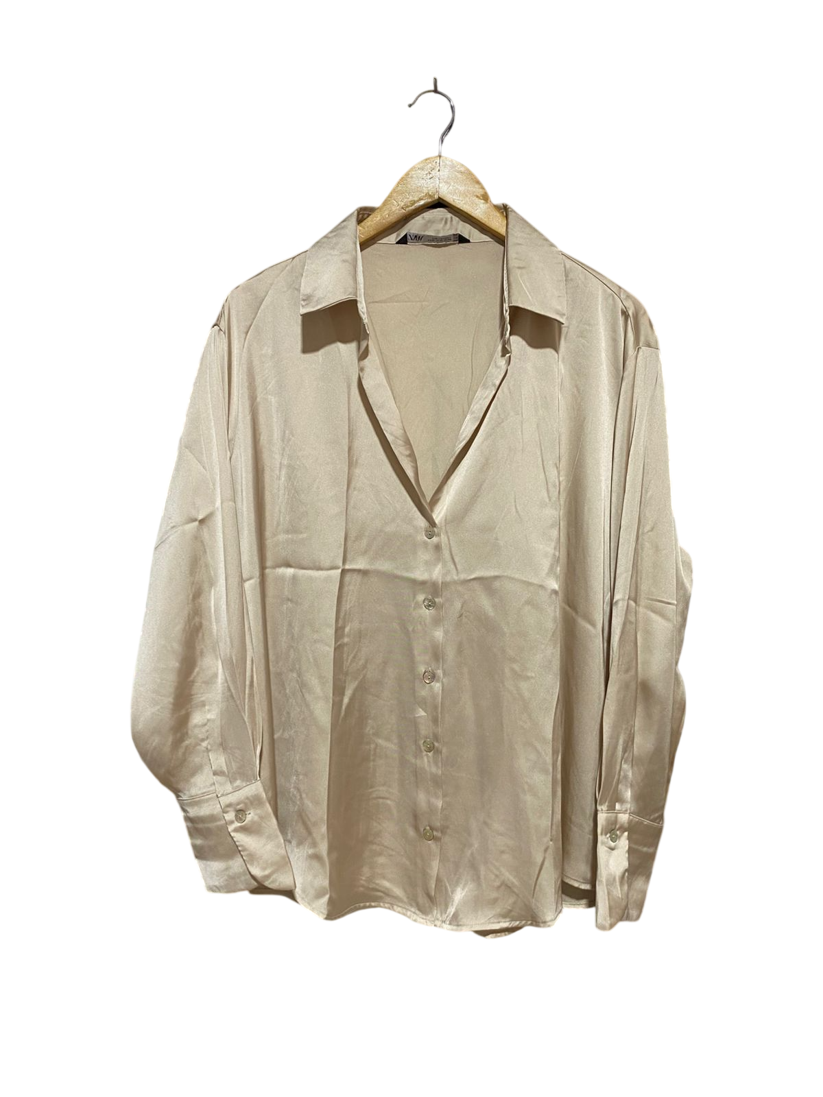 ZARA |XL| BUST 23| B27| CHAMPAGNE SATIN BUTTON-DOWN SHIRT
