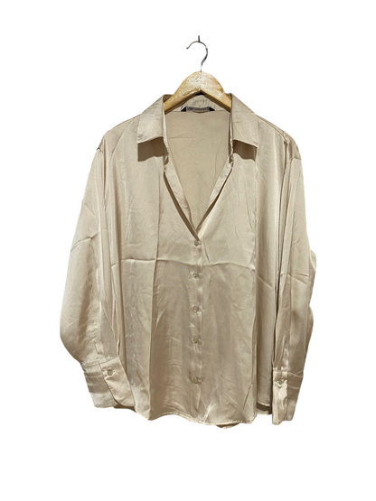 ZARA |XL| BUST 23| B27| CHAMPAGNE SATIN BUTTON-DOWN SHIRT