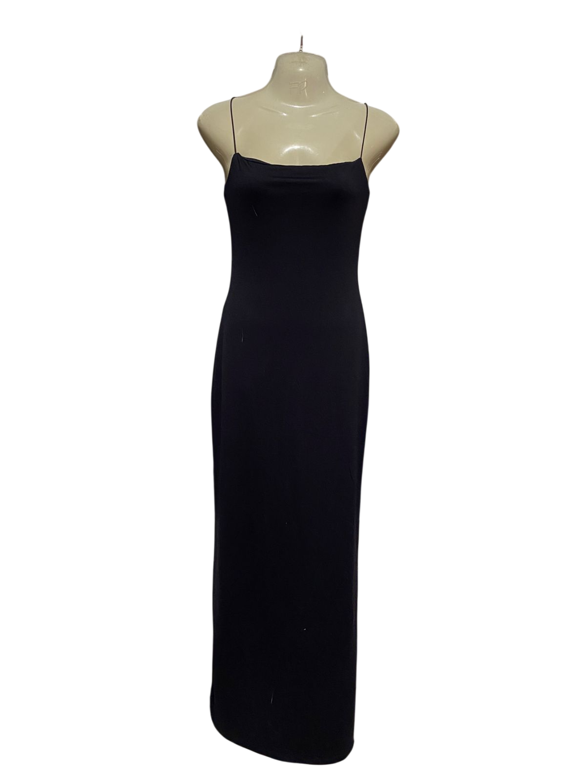 GLASSONS |S| BUST 16| B27|  SOLID BLACK ULTRA-THIN STRAP MAXI DRESS