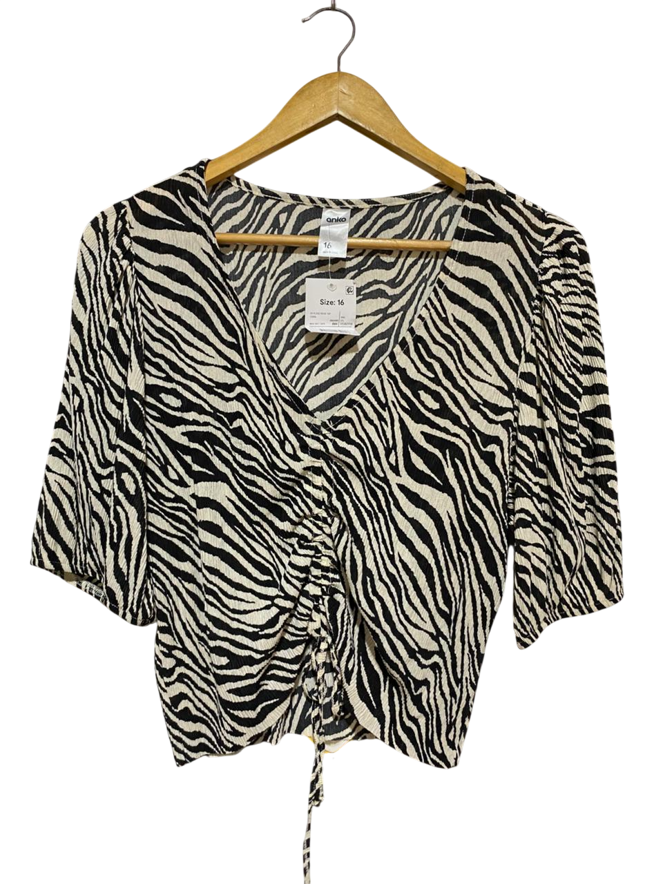ANKO |L| BUST 20| B27| ZEBRA PRINT RUCHE DETAIL V-NECK TOP
