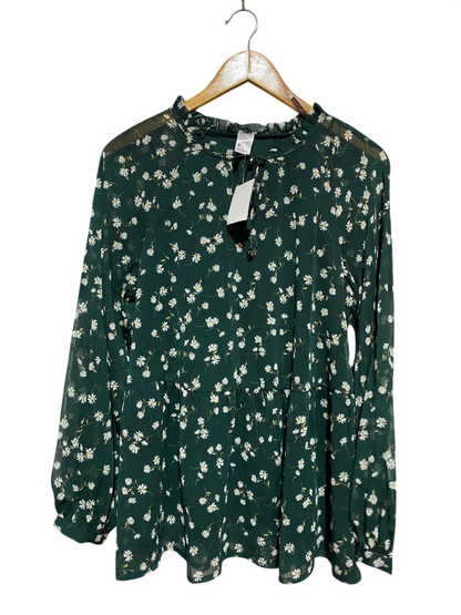 ANKO |M| BUST 20| B27| EMERALD GREEN DAISY PRINT LONG SLEEVE BLOUSE