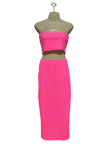 SHEIN |S| B27|  VIBRANT HOT PINK TWO-PIECE CO-ORD SET (CROP TOP & SKIRT)