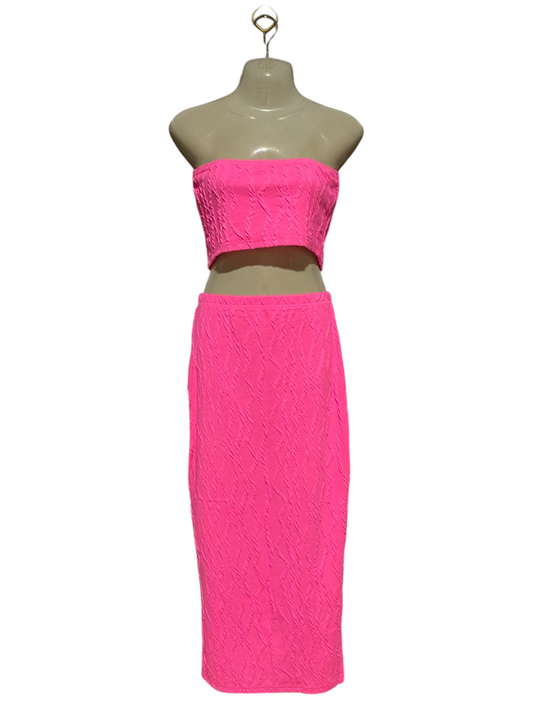 SHEIN |S| B27|  VIBRANT HOT PINK TWO-PIECE CO-ORD SET (CROP TOP & SKIRT)