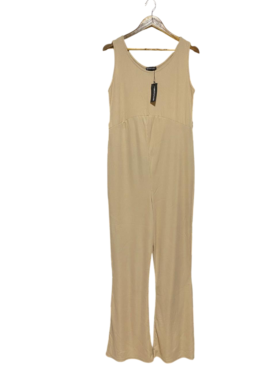 PRETTYLITTLE THING |M| BUST 14|B27| BEIGE RIBBED SLEEVELESS JUMPSUIT