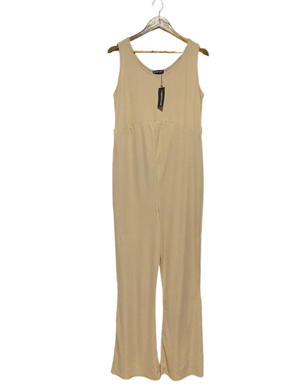 PRETTYLITTLE THING |M| BUST 14|B27| BEIGE RIBBED SLEEVELESS JUMPSUIT