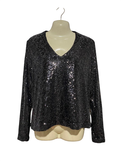 WITCHERY |M| BUST 21| B27|  PREMIUM BLACK SEQUIN V-NECK LONG SLEEVE TOP