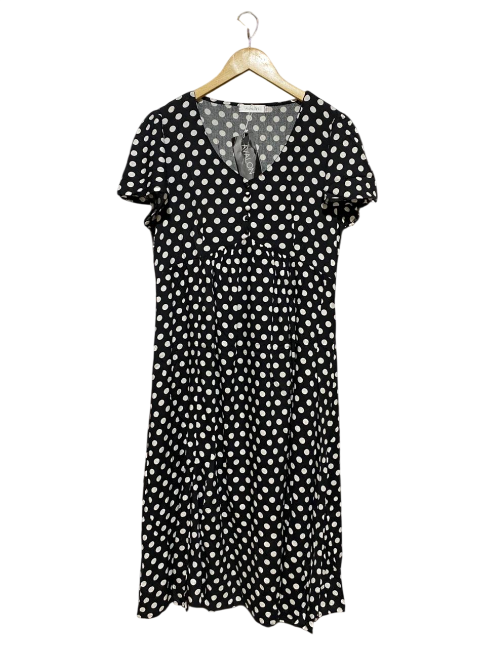 AVALON |M| BUST 18| B27| BLACK AND WHITE POLKA DOT MIDI DRESS