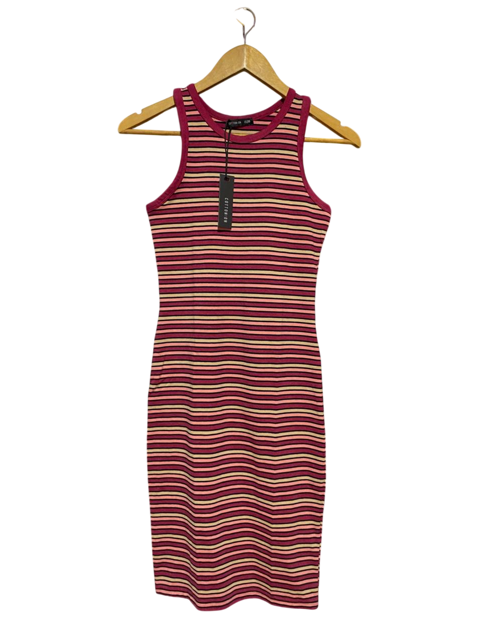 COTTON ON |XS| BUST 14| B27| MULTICOLOR STRIPED RIBBED TANK DRESS