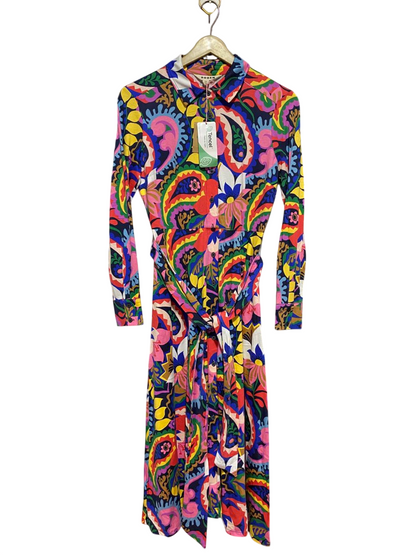 BODEN |M| BUST 17| B27| VIBRANT MULTICOLOR PAISLEY SHIRT DRESS WITH TIE-BELT