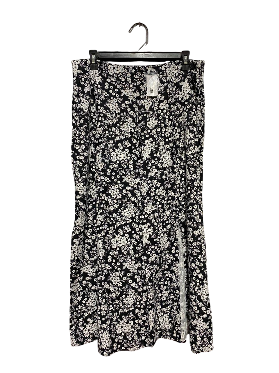 DOTTI |XL| WAIST 32| B27| BLACK AND WHITE DITSY FLORAL MIDI SKIRT WITH SIDE SLIT