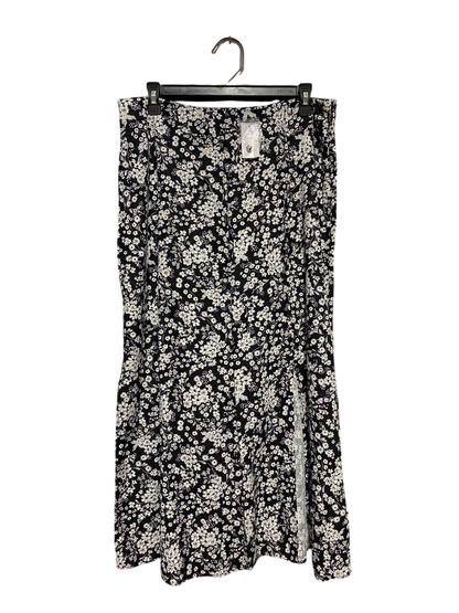 DOTTI |XL| WAIST 32| B27| BLACK AND WHITE DITSY FLORAL MIDI SKIRT WITH SIDE SLIT