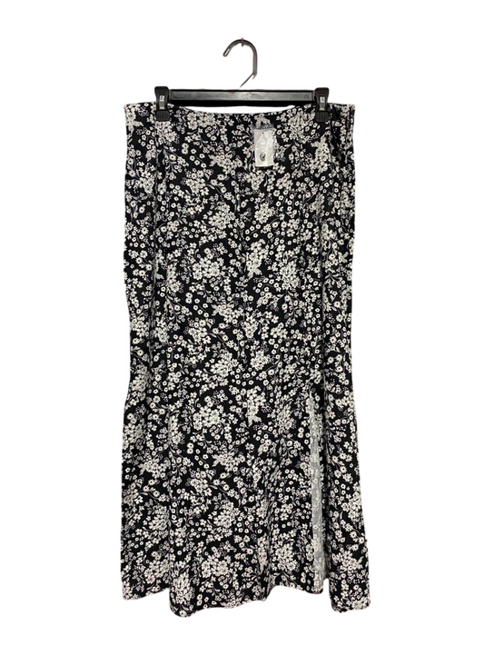 DOTTI |XL| WAIST 32| B27| BLACK AND WHITE DITSY FLORAL MIDI SKIRT WITH SIDE SLIT